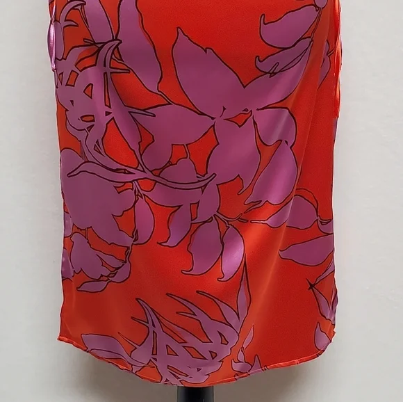 Christian Lacroix Orange Purple Retro Floral Print Satin Cut-out Midi Dress XS